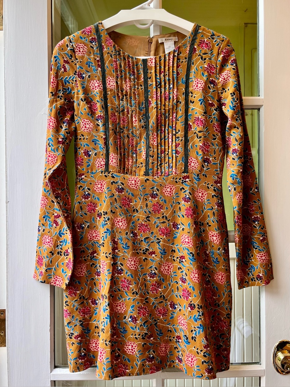 Mustard Floral Pintuck Tunic Dress by Esley